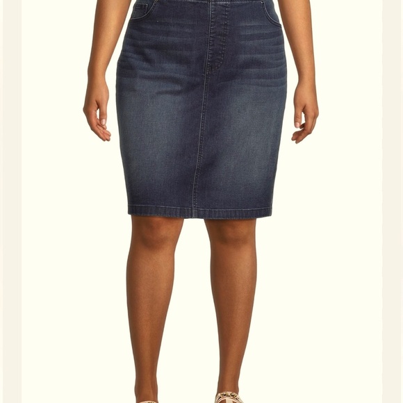 George Plus 24W women's dark wash knee length elastic waist denim pencil skirt - Picture 1 of 12